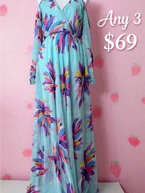 🍓Travel Cold-Shoulder Large Maxi Dress in Mint🍓